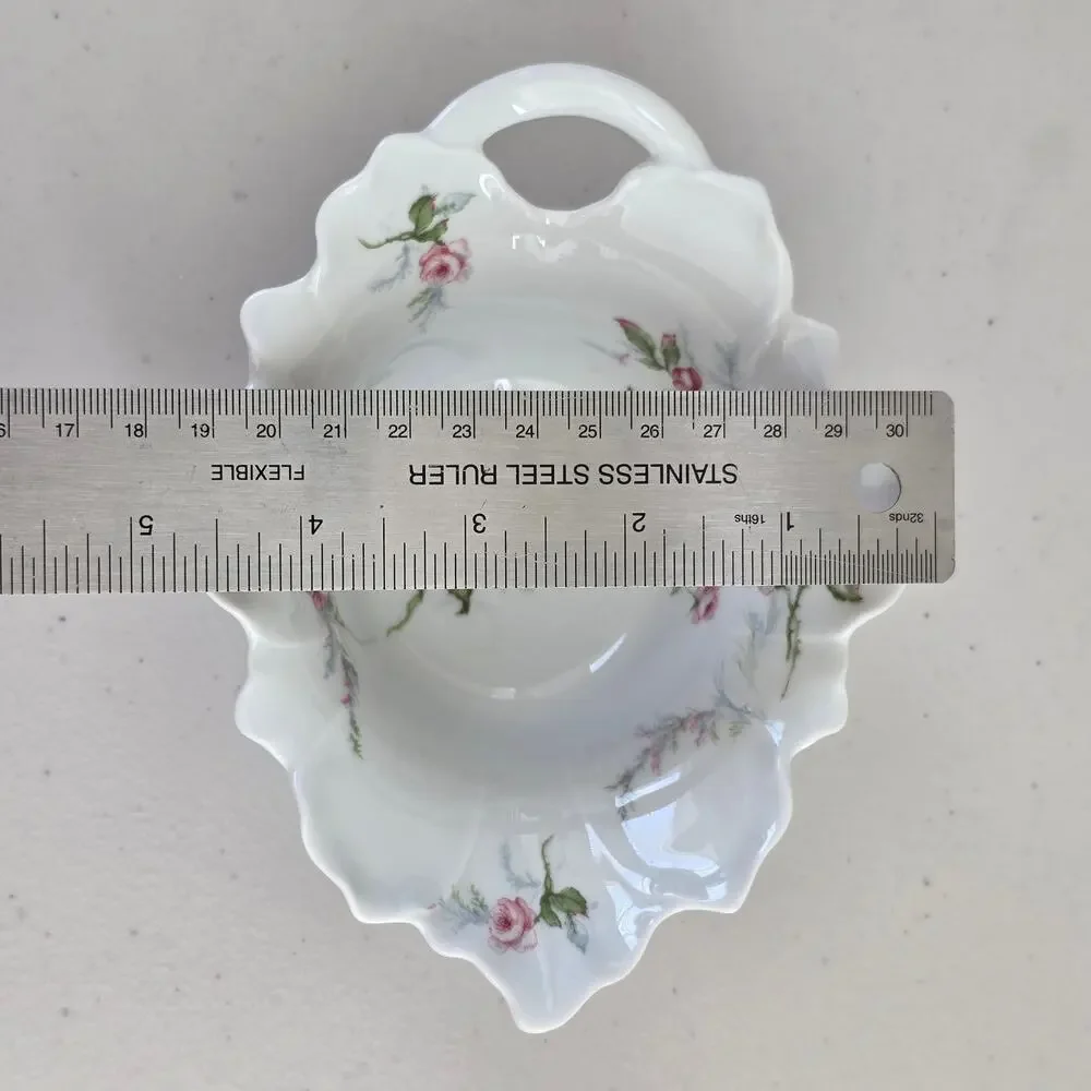 Haviland Limoges France Vintage Floral Handle Dish Pink Roses Porcelain Scallop